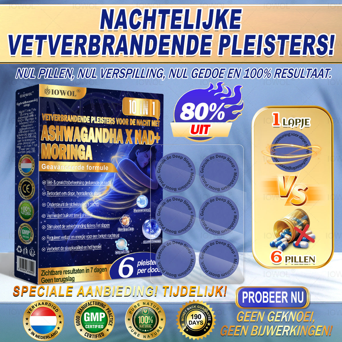 IOWOL® Nachtelijke Vetverbrandingspatches! Geen pillen, geen verspilling, geen gedoe & 100% resultaat.